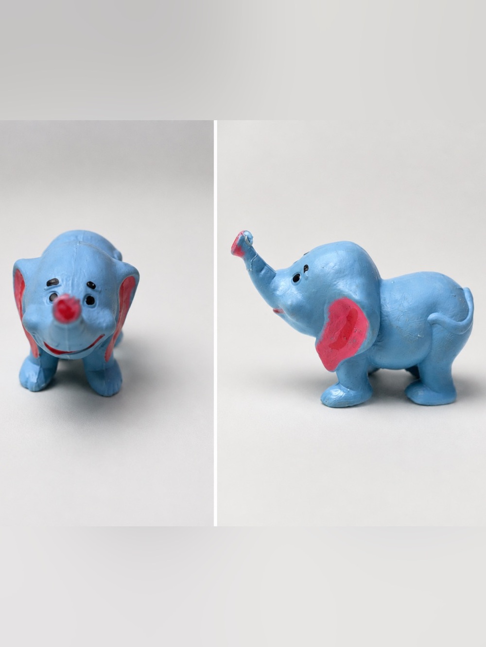 Vintage Blue Pink Elephant Figurine Made in Hong Kong Retro Collectible Toy